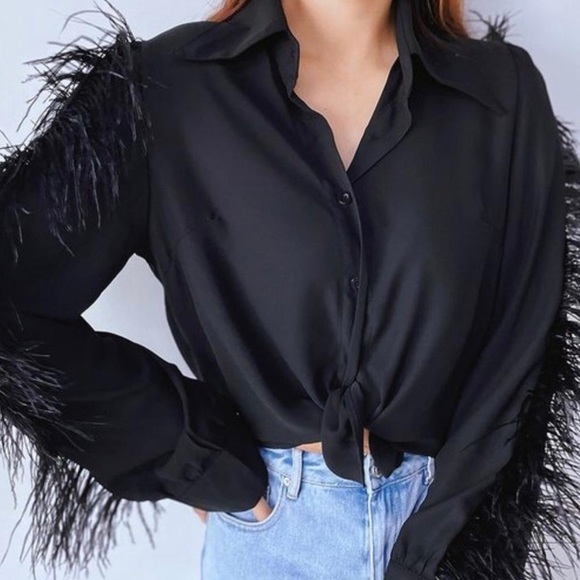 Black Feather Button Up - Picture 2 of 2